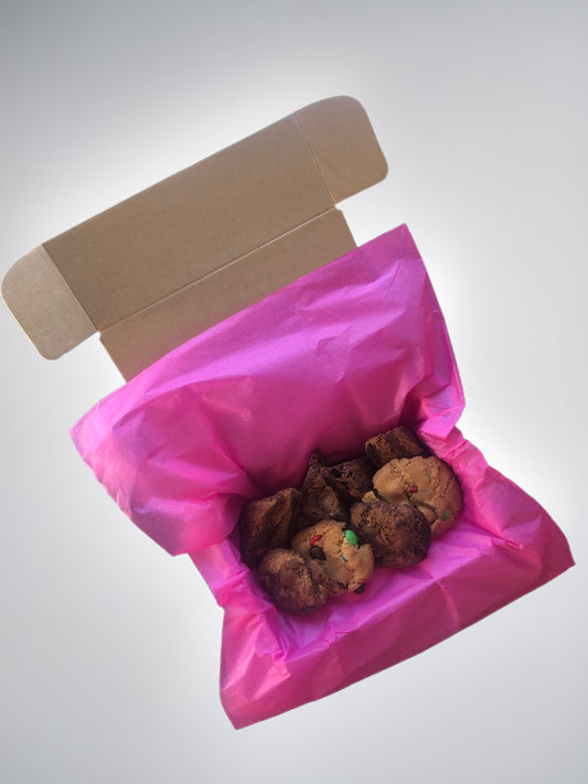 mixed cookie and brownie flavours inside a beautiful pink gift box